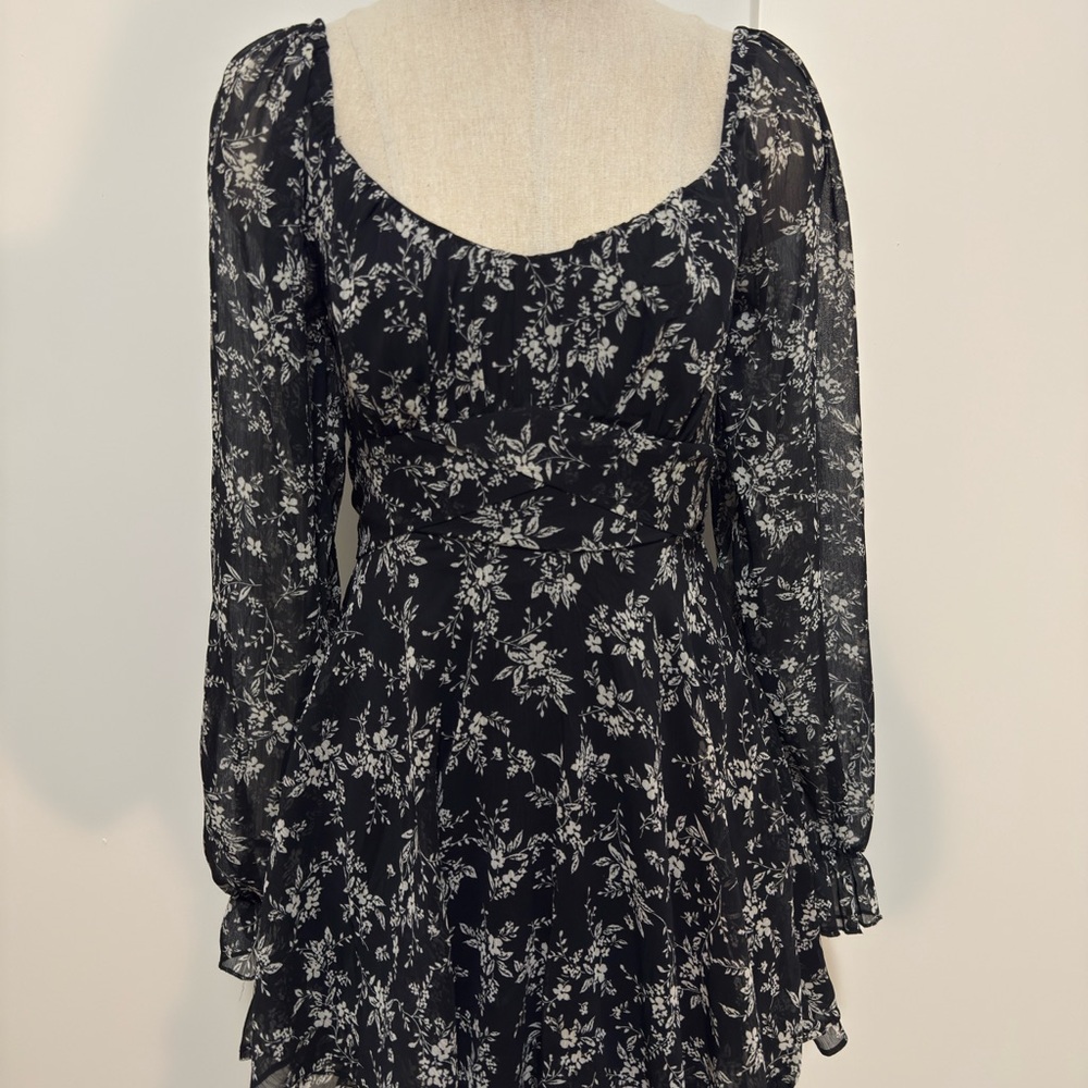 Floral Black and White Dress